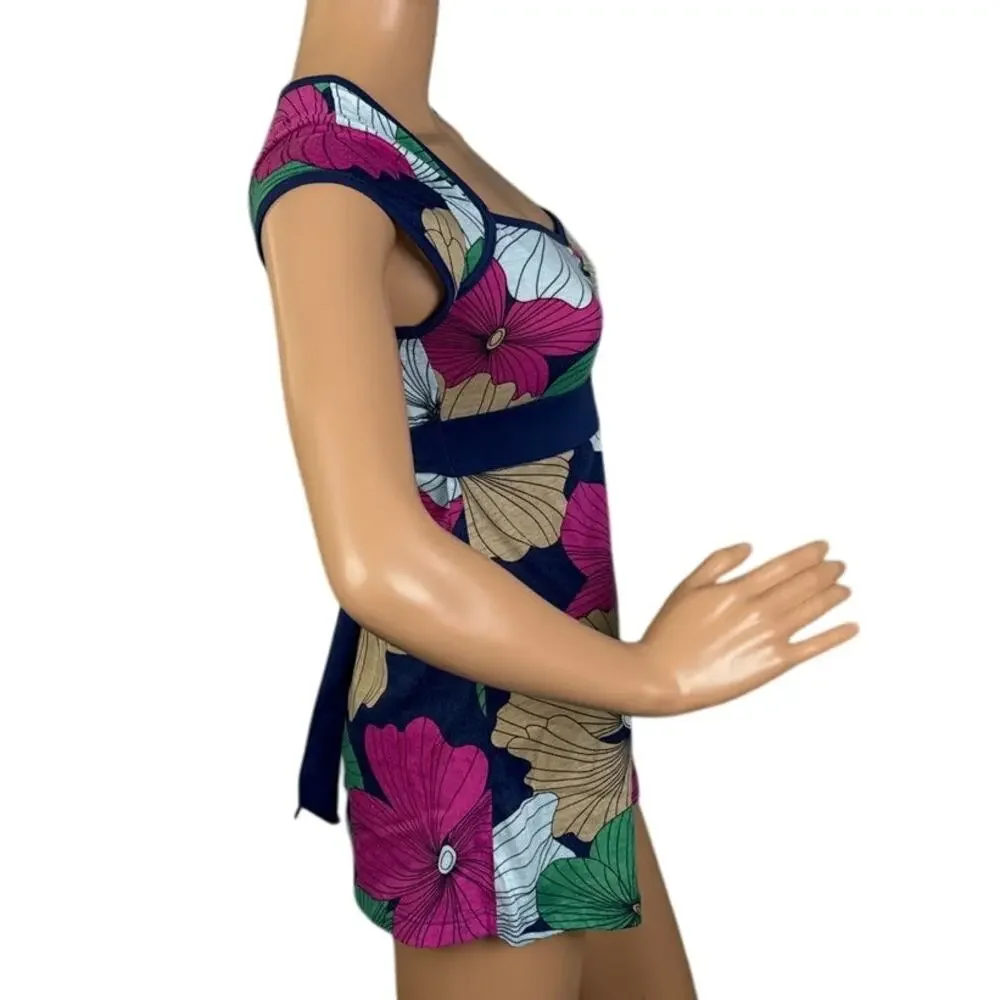Charlotte Russe Y2K Floral Empire Waist Tunic Top Tie Back Stretch Size M Boho - Picture 3 of 8